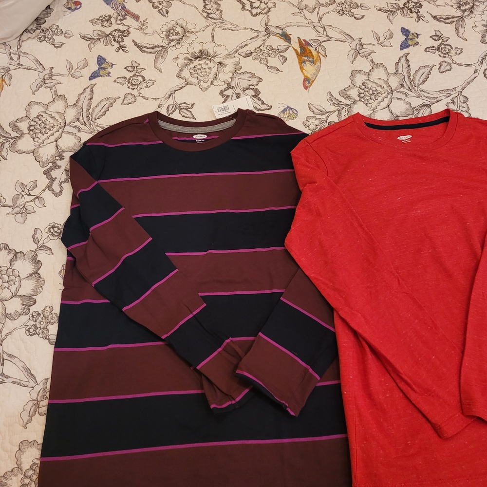 Old Navy Red and Striped Long Sleeve Tees Sz XL 14-16 - Picture 3 of 9